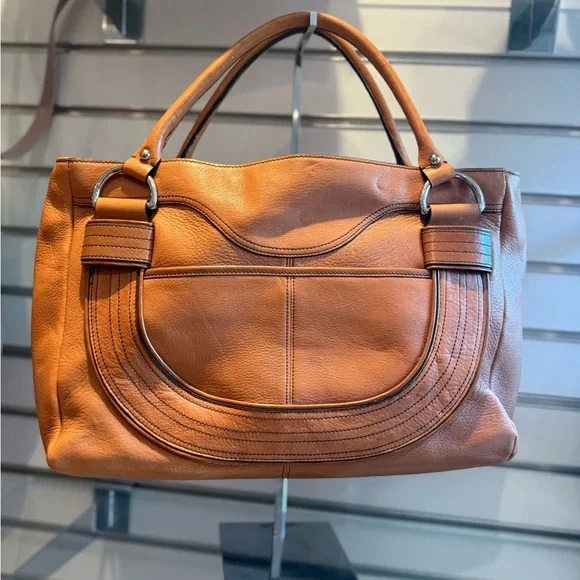 Aqua Madonna Tan Leather Tote Bag - Picture 2 of 5